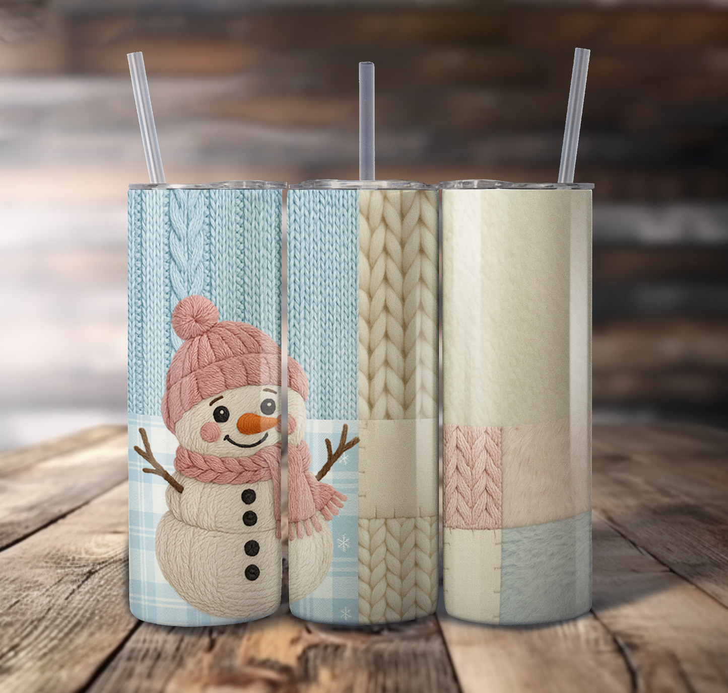 Knit Snowman Wrap For Straight Tumbler-S787