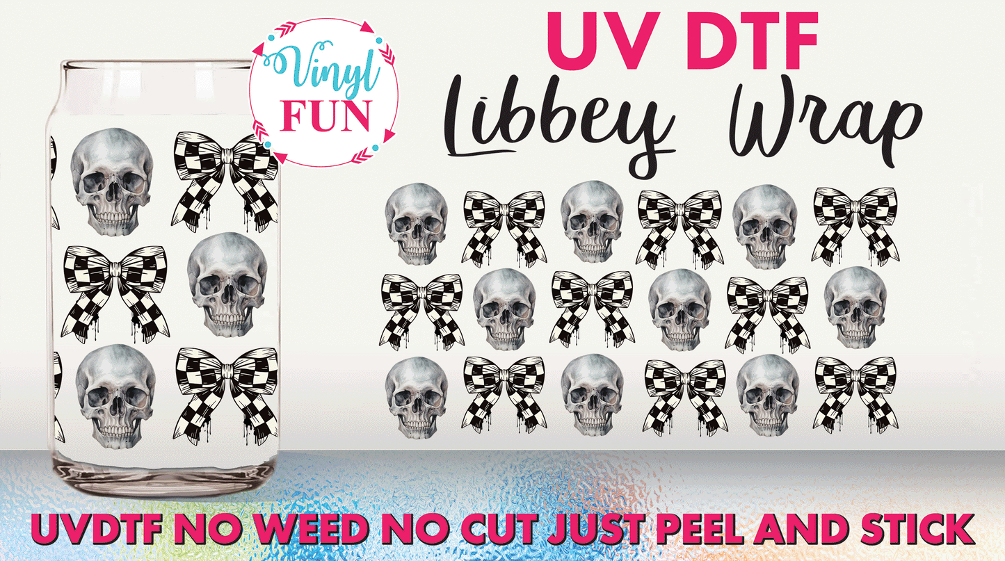 Skulls and Bows UVDTF Libbey Glass Wrap - UV113