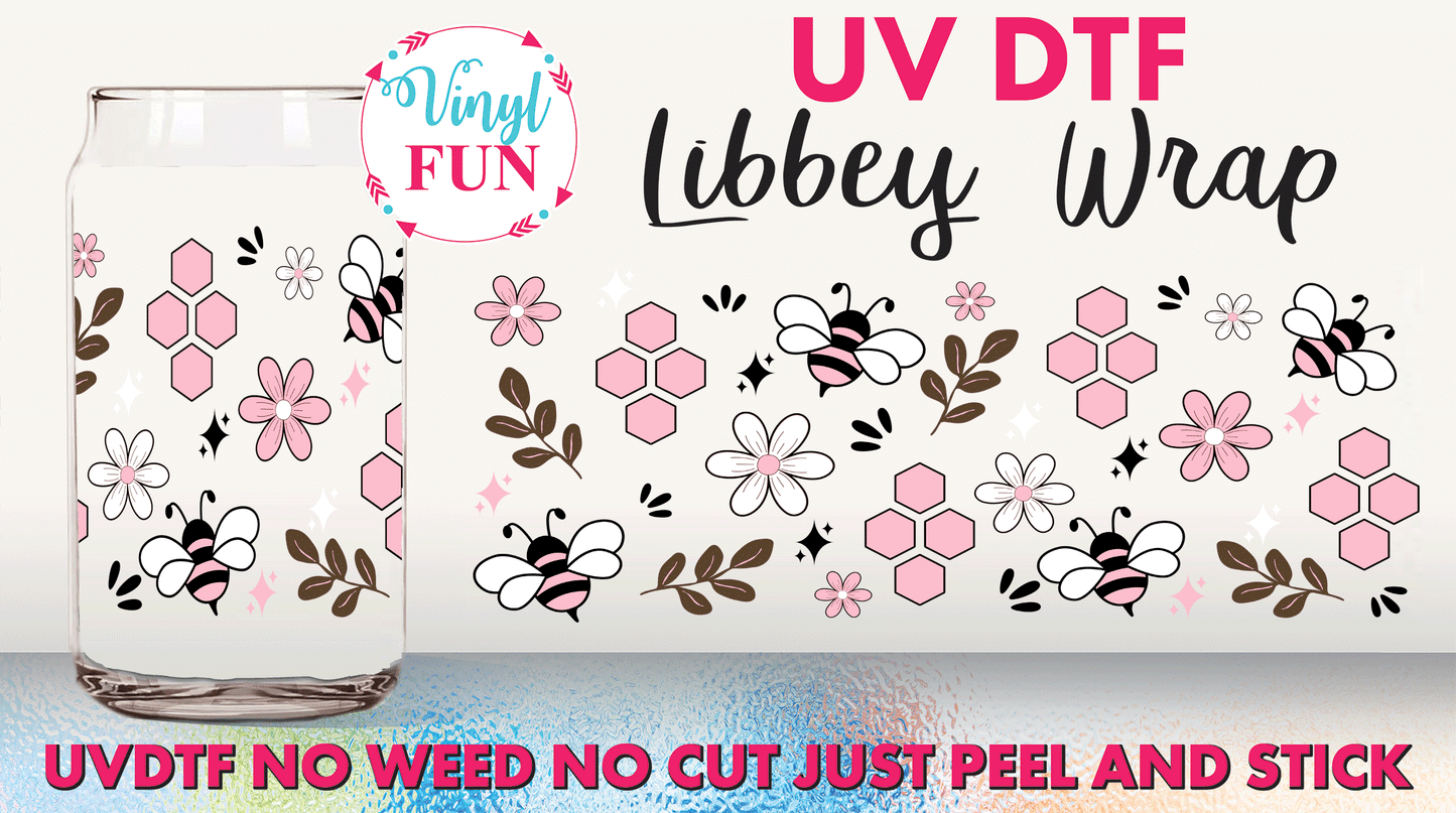 Pink Bees UVDTF Libbey Glass Wrap - UV175