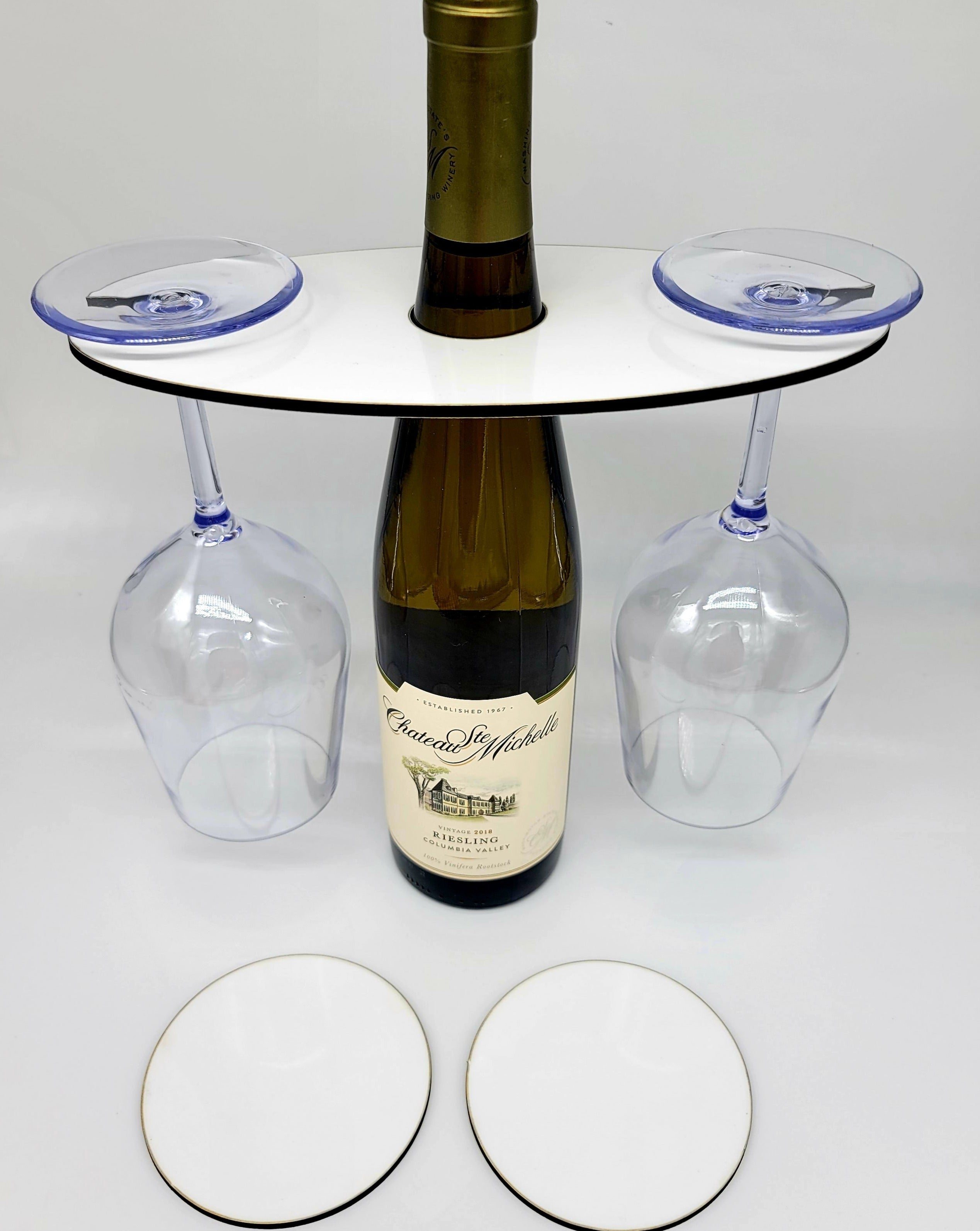 3 Pc Wine Caddy Gift Set Resin Glass Holder & 2 Matching Coasters