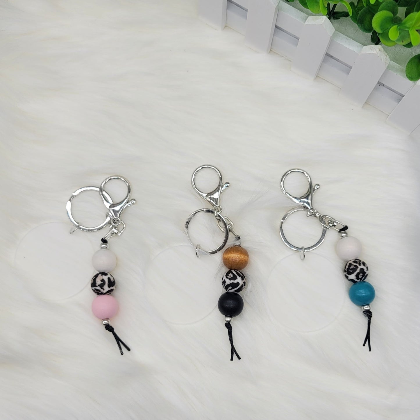 Acrylic Circle Key Ring With Beads