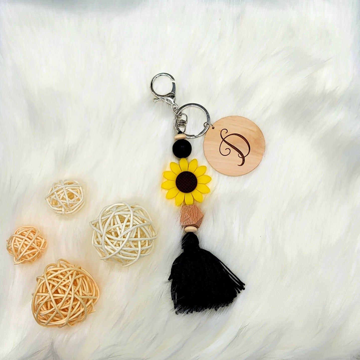 Sunflower Silicone Bead Keychain With Disc