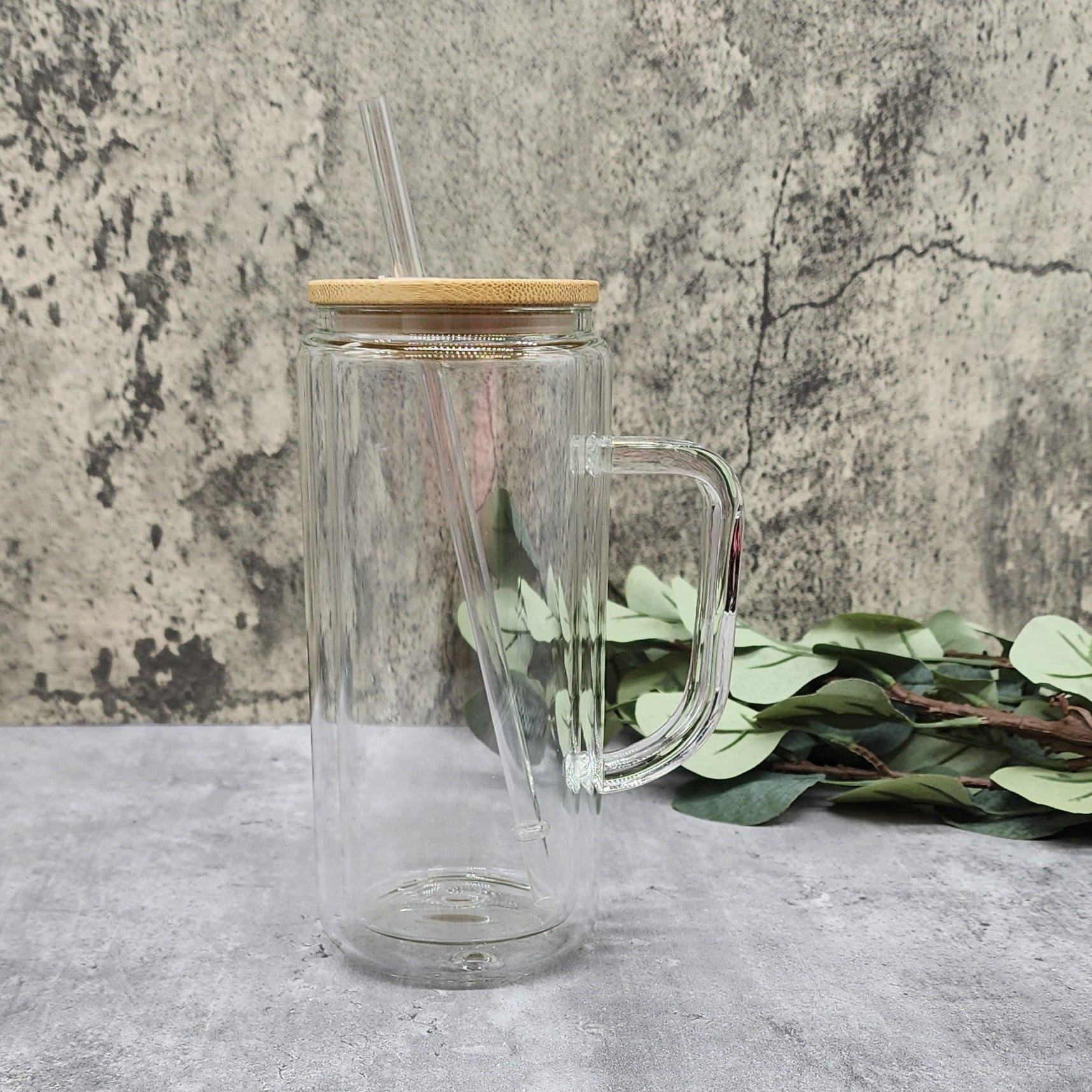 Snowglobe Tumbler with Handle - Bamboo Lid and Straw Included