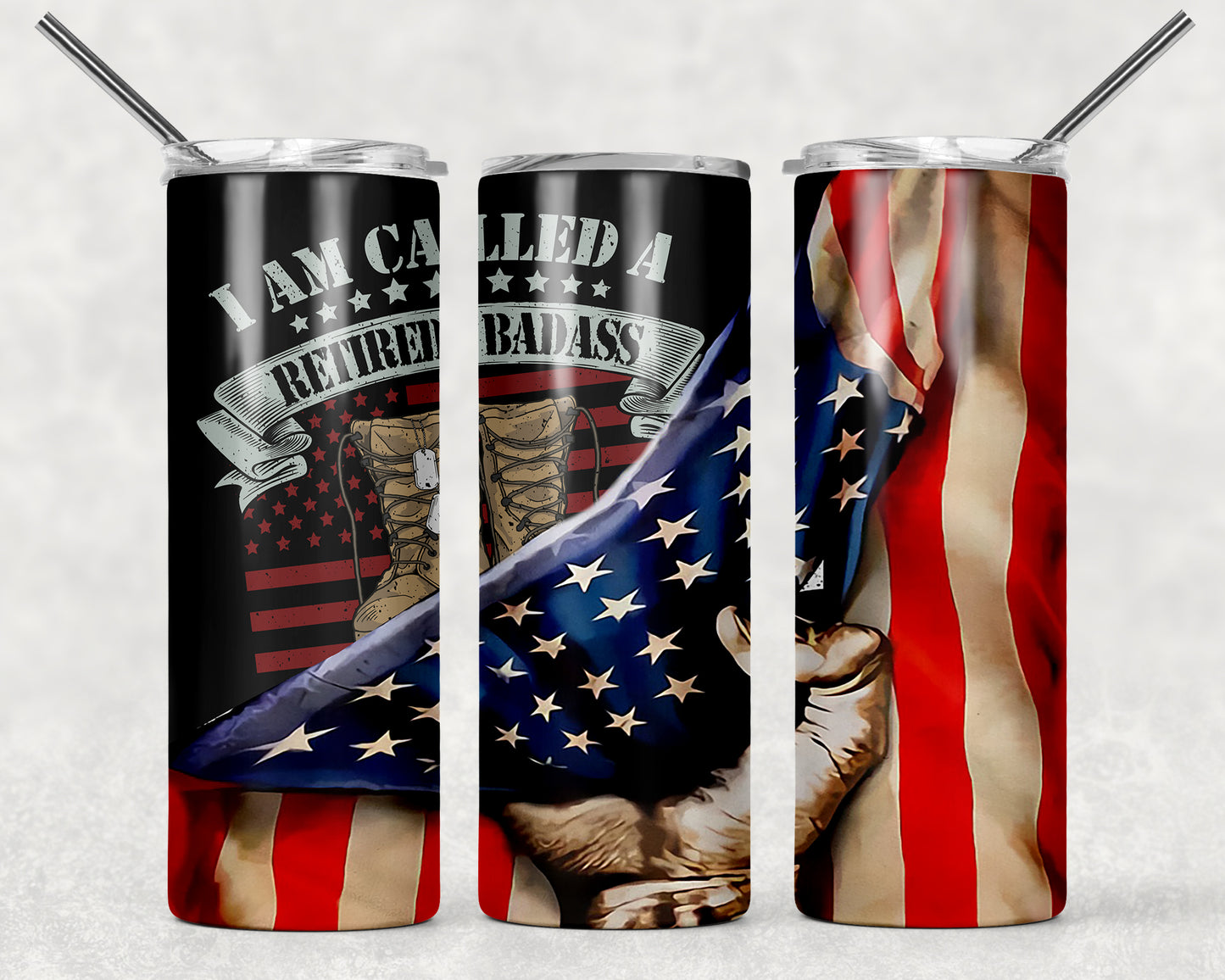 Retired Veteran Flag Wrap For Straight Tumbler-332
