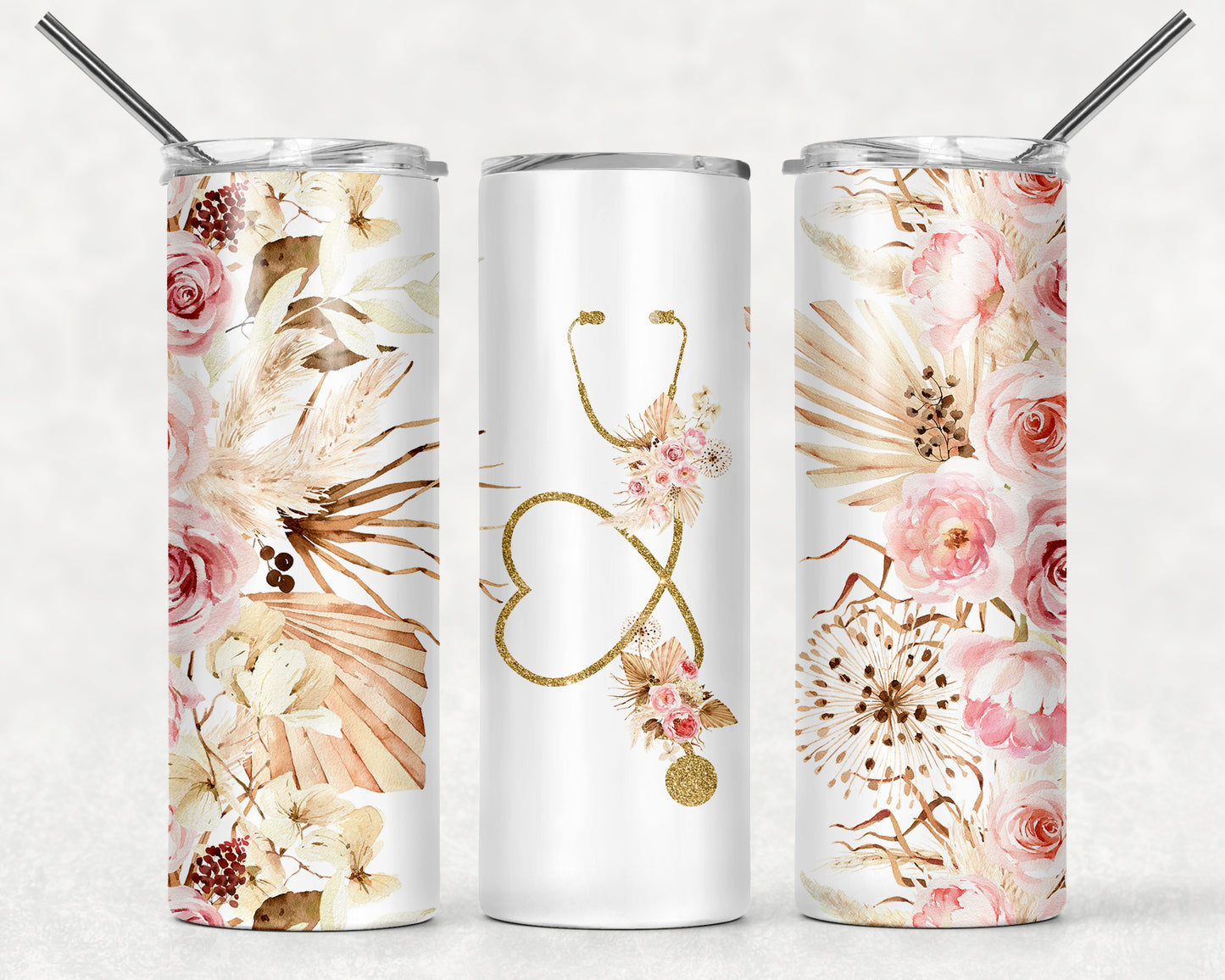 Stethoscope Floral Wrap For Straight Tumbler-788