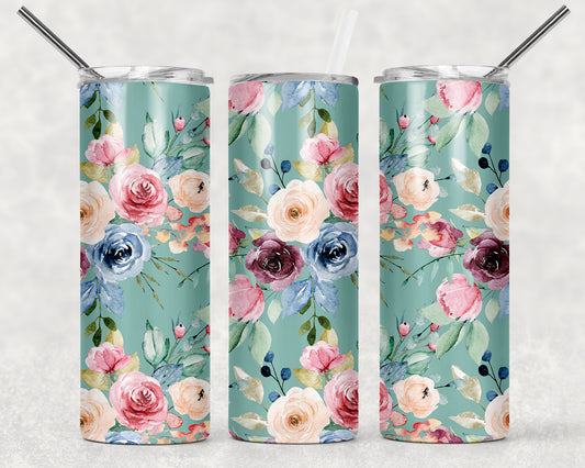 Teal Floral Wrap For Straight Tumbler-99