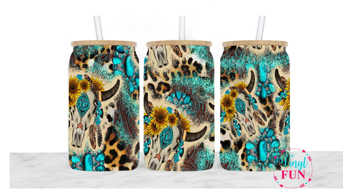 Leopard and Turquoise Sublimation Libbey Wrap - L26