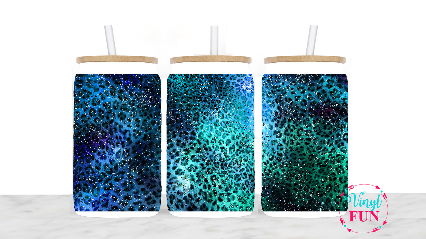 Vibrant Blue Leopard Sublimation Libbey Wrap - L48