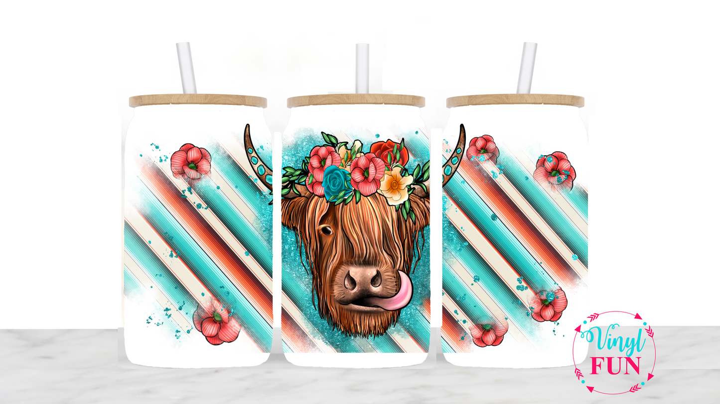 Cow Floral and Stripes Sublimation Libbey Wrap - L50