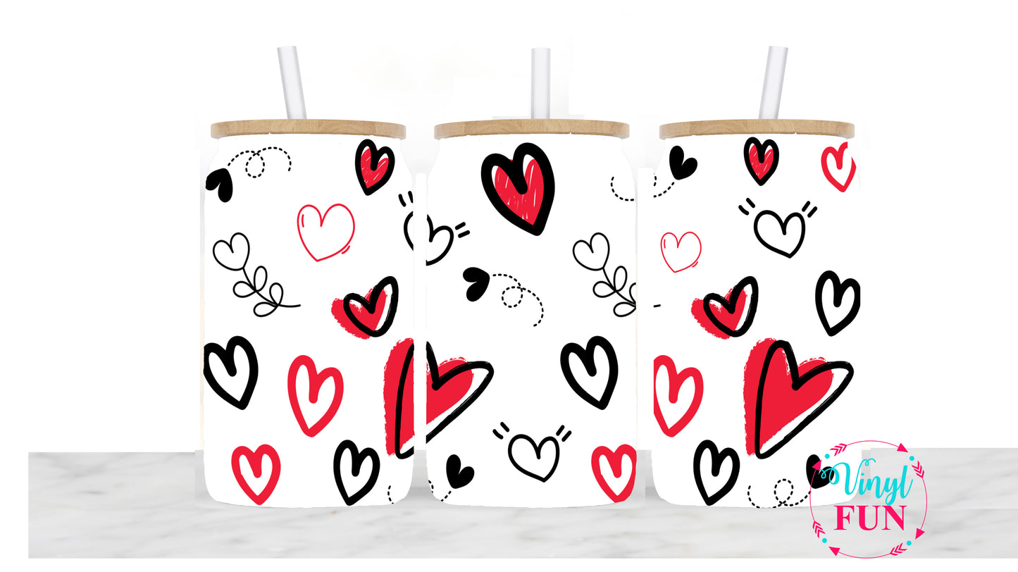 Black and Red Hearts Sublimation Libbey Wrap - L5