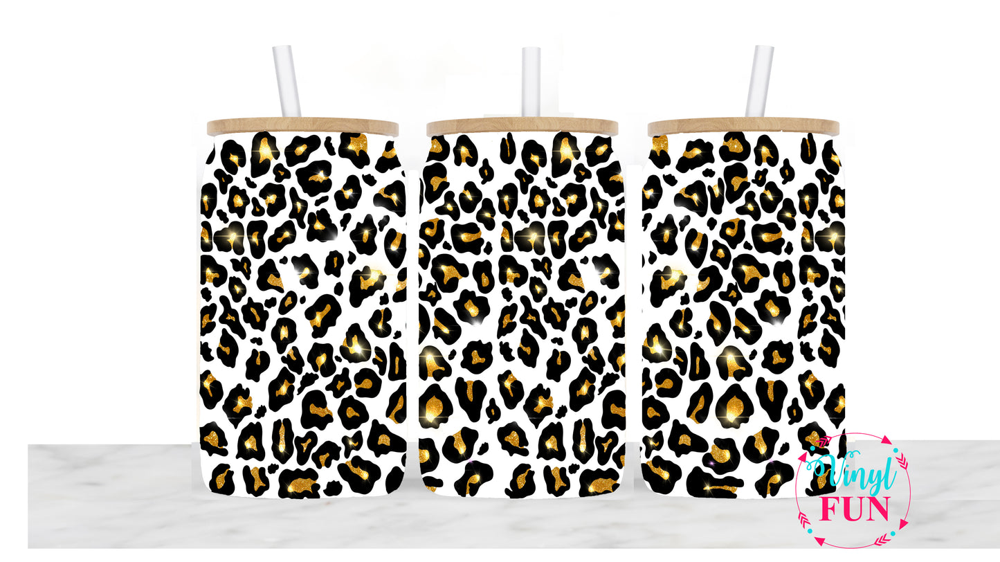 Gold Glitter Leopard Sublimation Libbey Wrap - L7