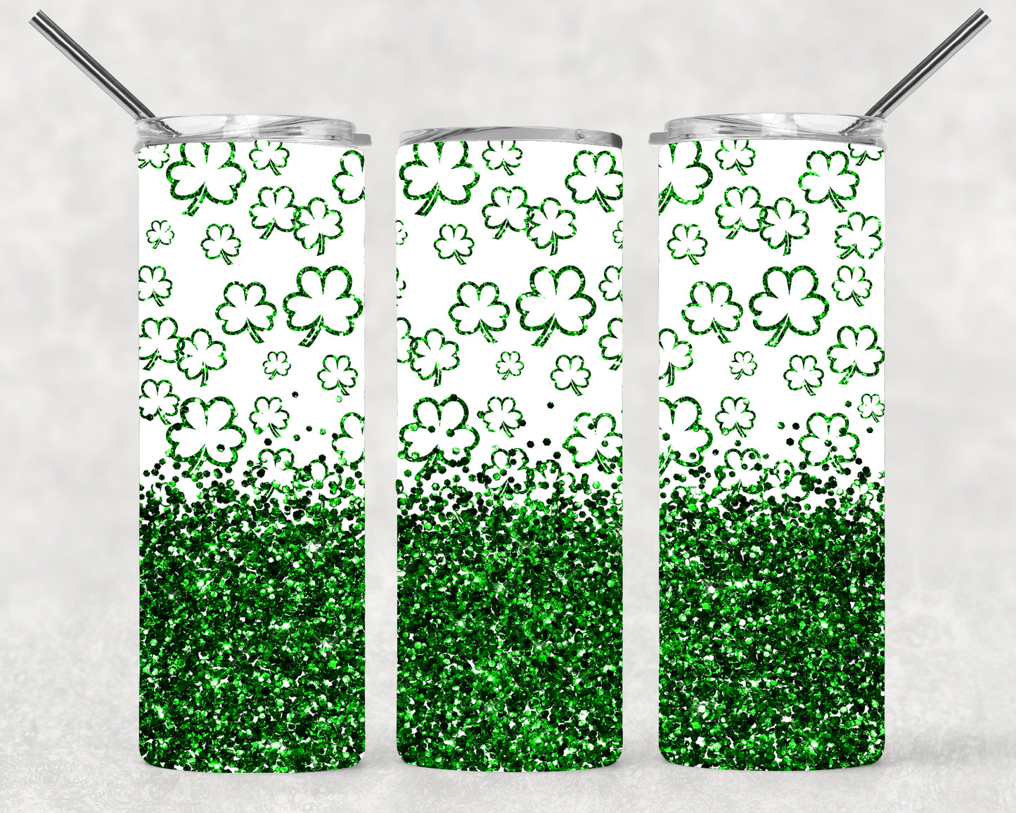 Green Glitter and Shamrock Wrap For Straight Tumbler-M149