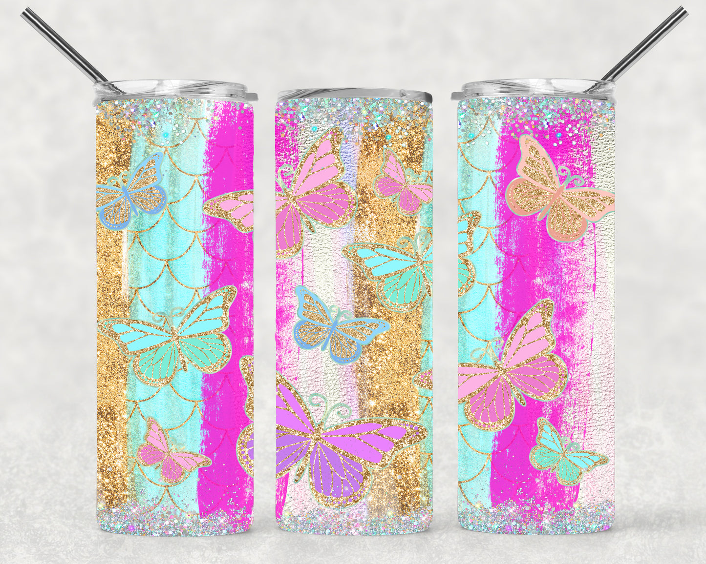 Glitter Butterflies Wrap For Straight Tumbler-S17