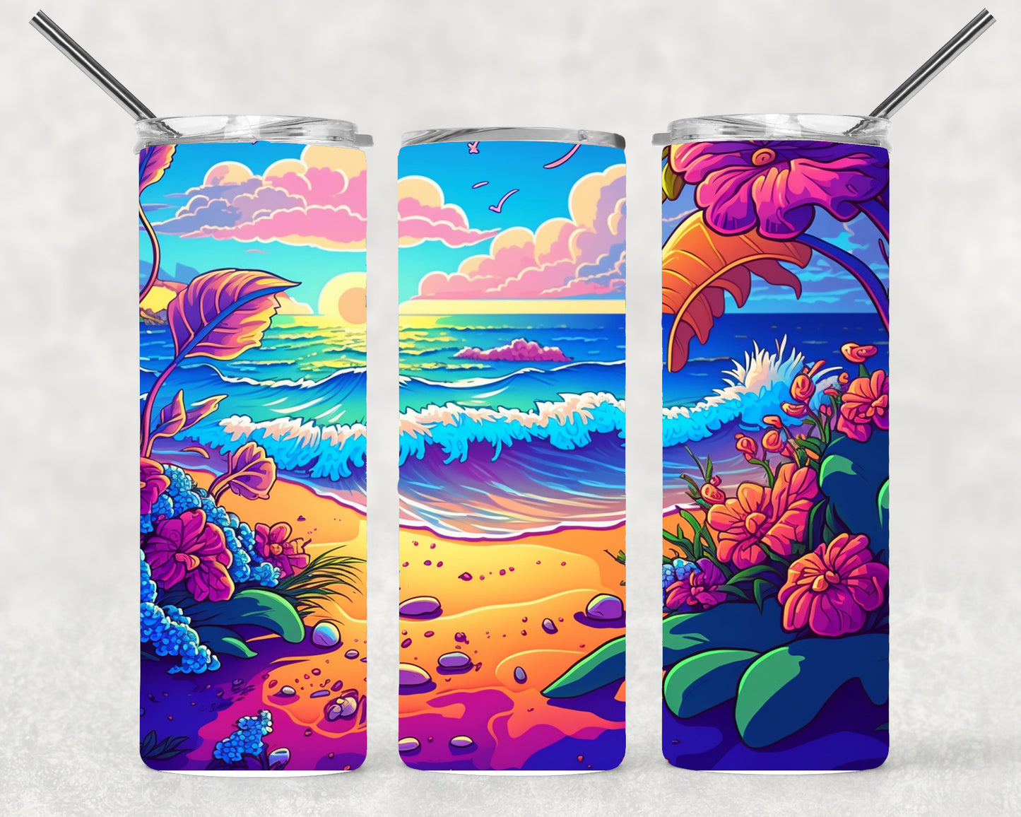 Cartoon Beach Wrap For Straight Tumbler-S11