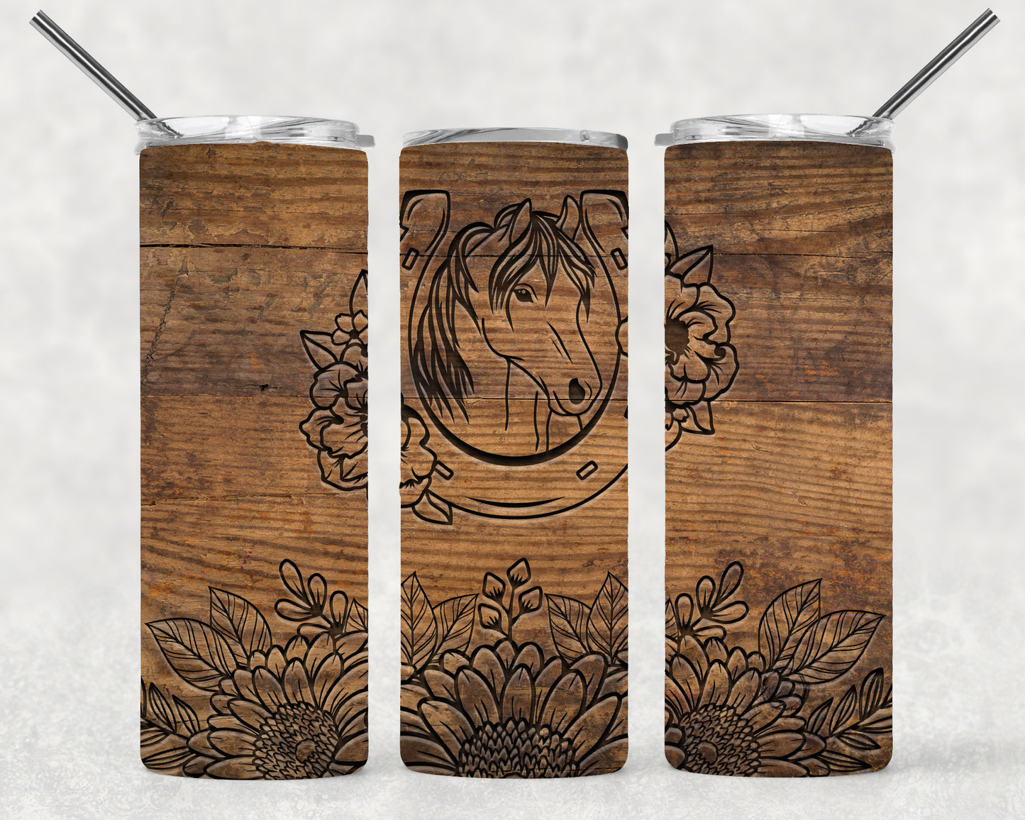 Engraved Horseshoe Wrap For Straight Tumbler-S27