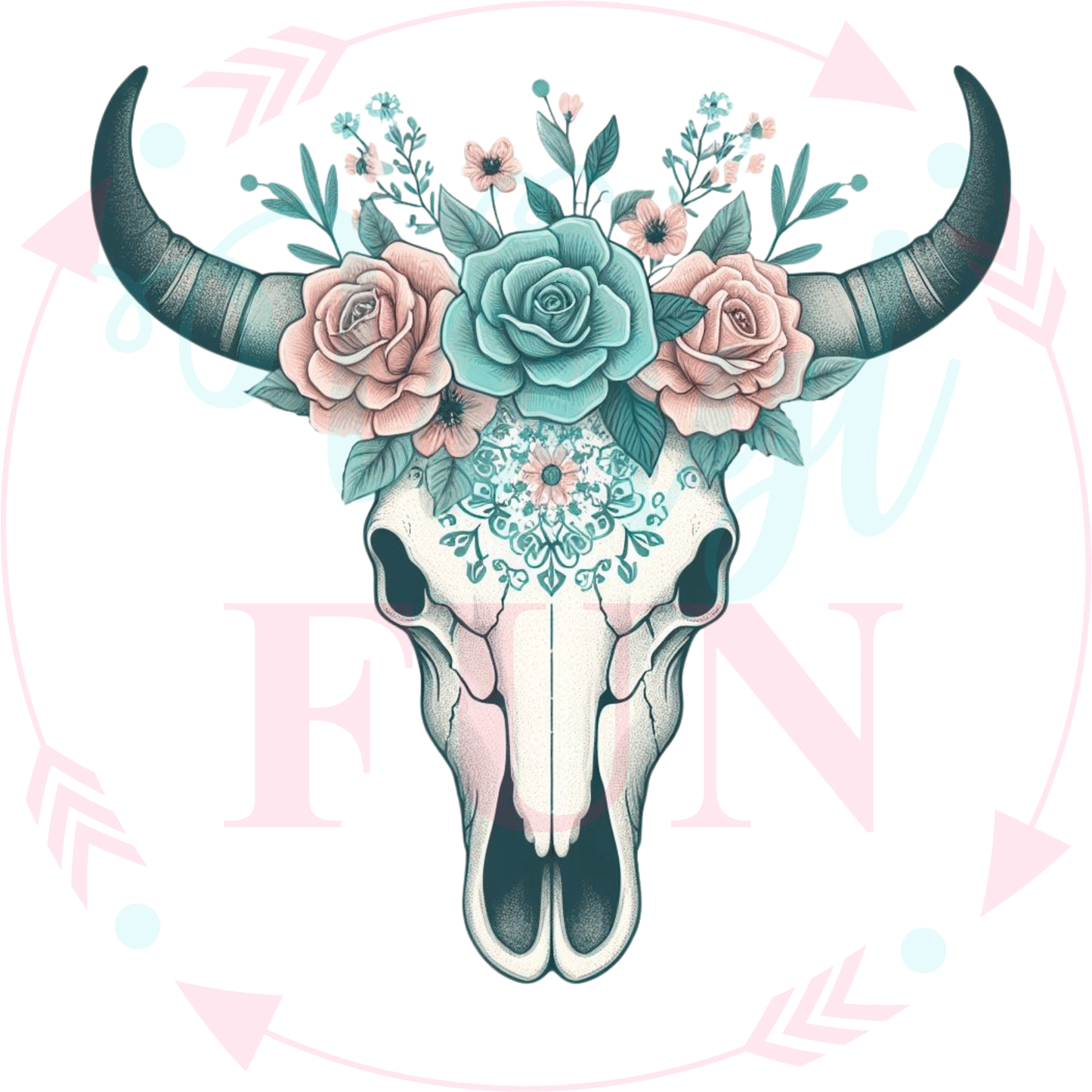 Floral Bull Skull Transfer -12