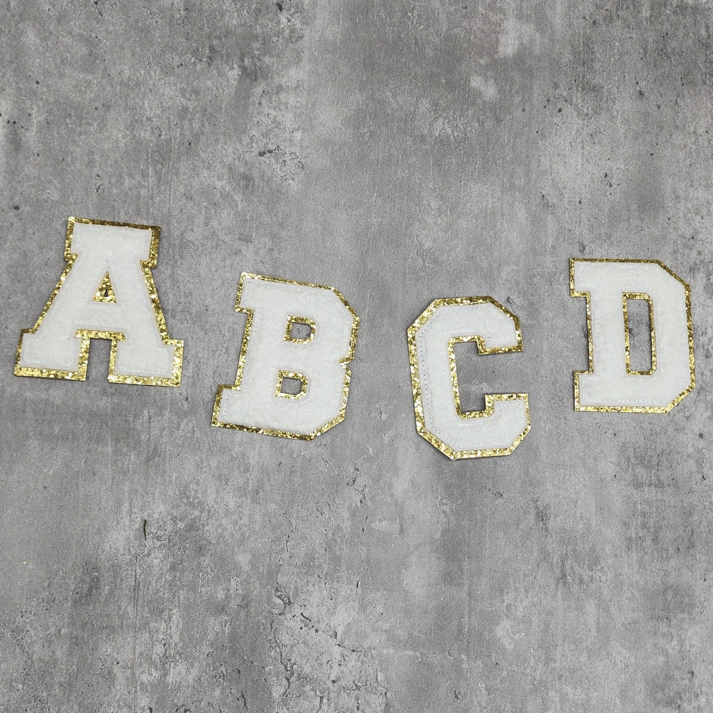 White with Gold Glitter Chenille Letters Patches