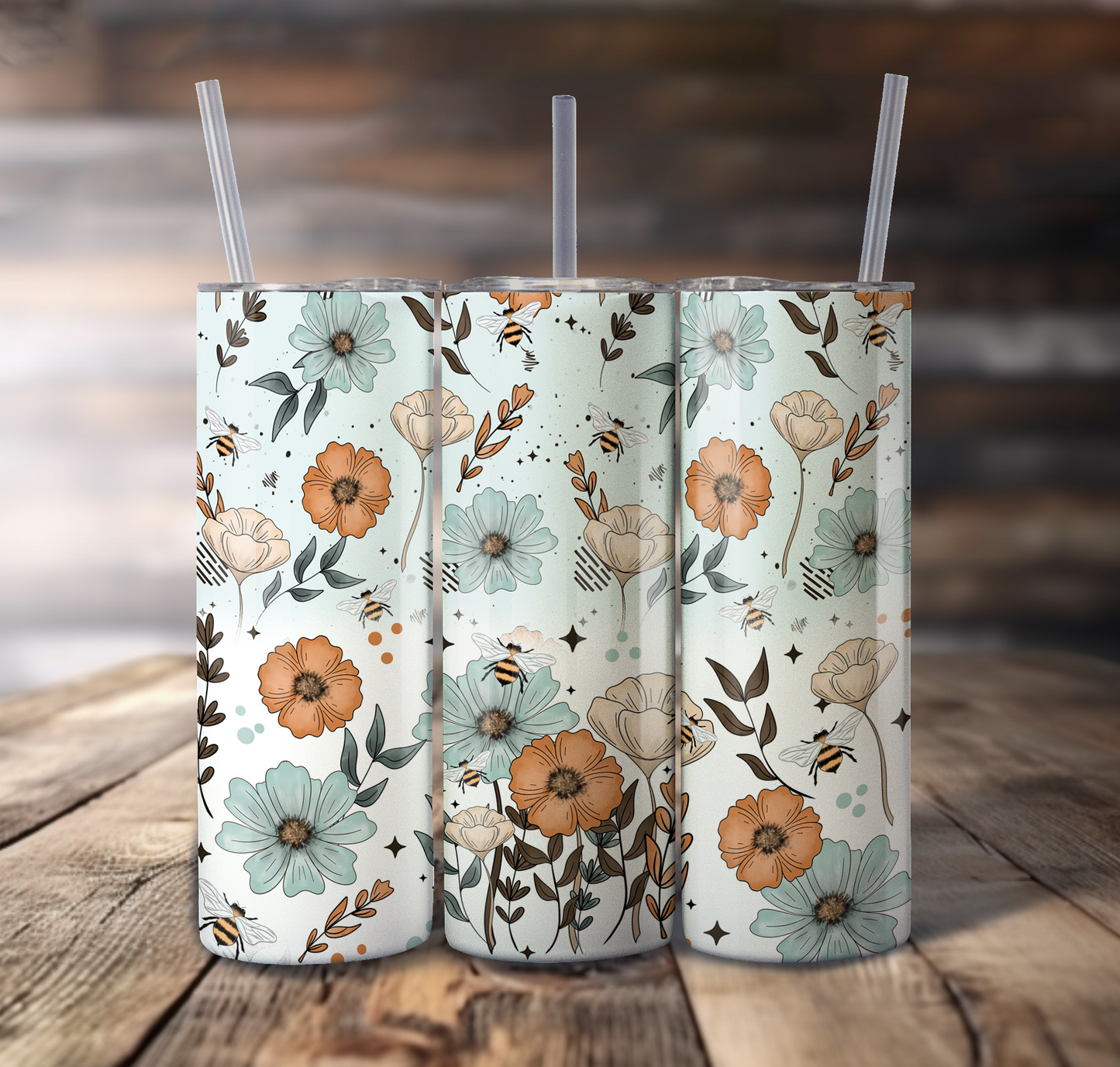 Bee Floral Wrap For Straight Tumbler - S794