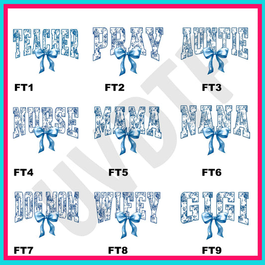 UVDTF French Toile Blue Decals