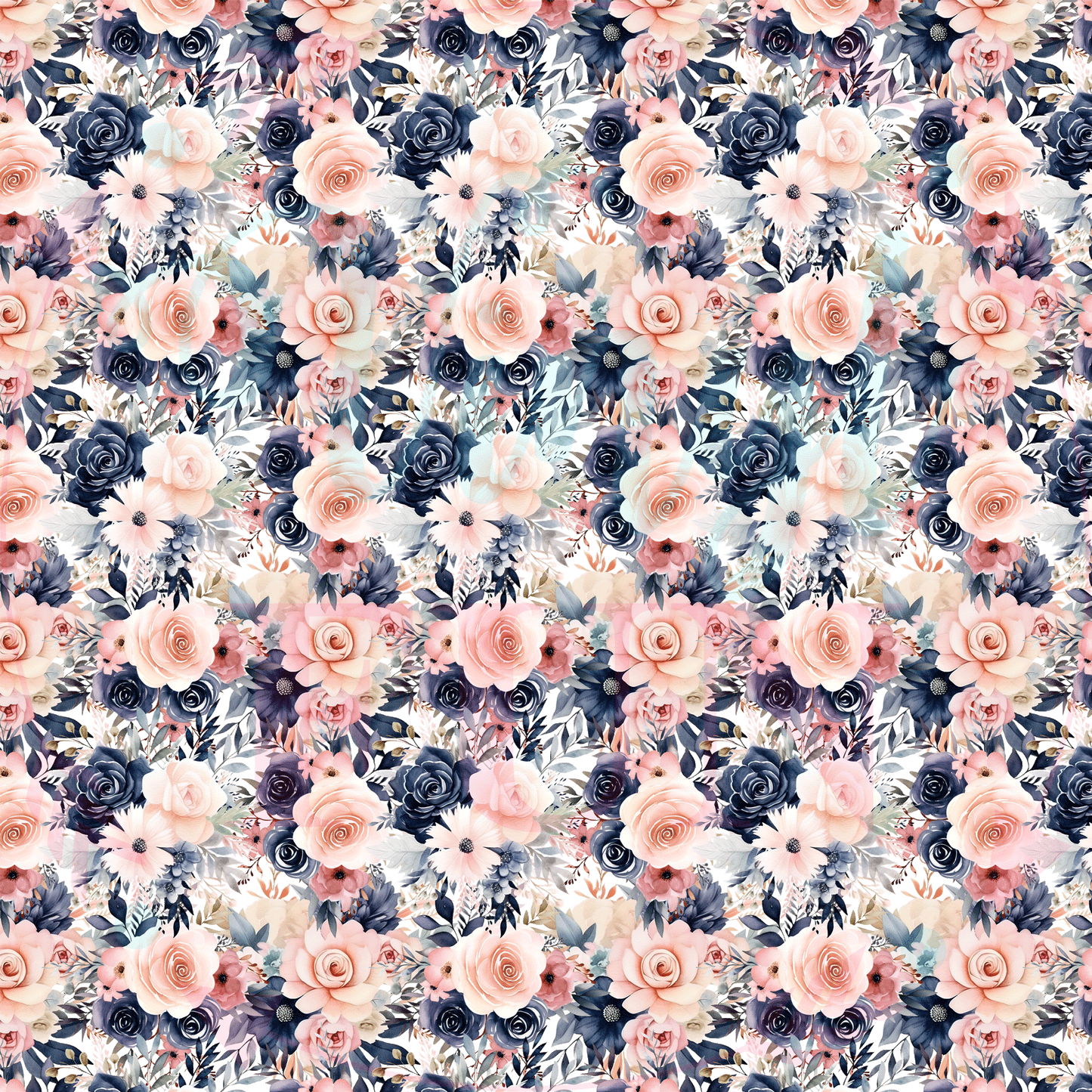 Peach & Navy Floral Pattern-A11