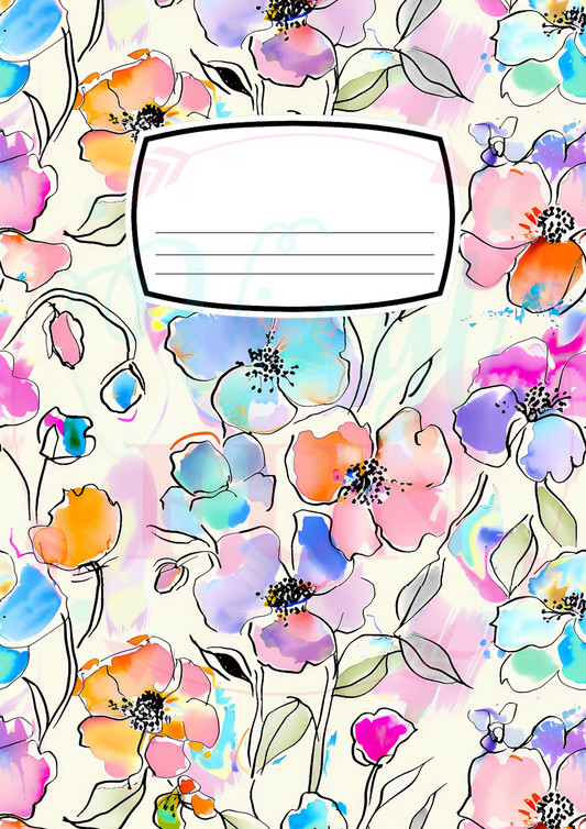 Composition Notebook Cover Transfer Sheet - Painted Florals