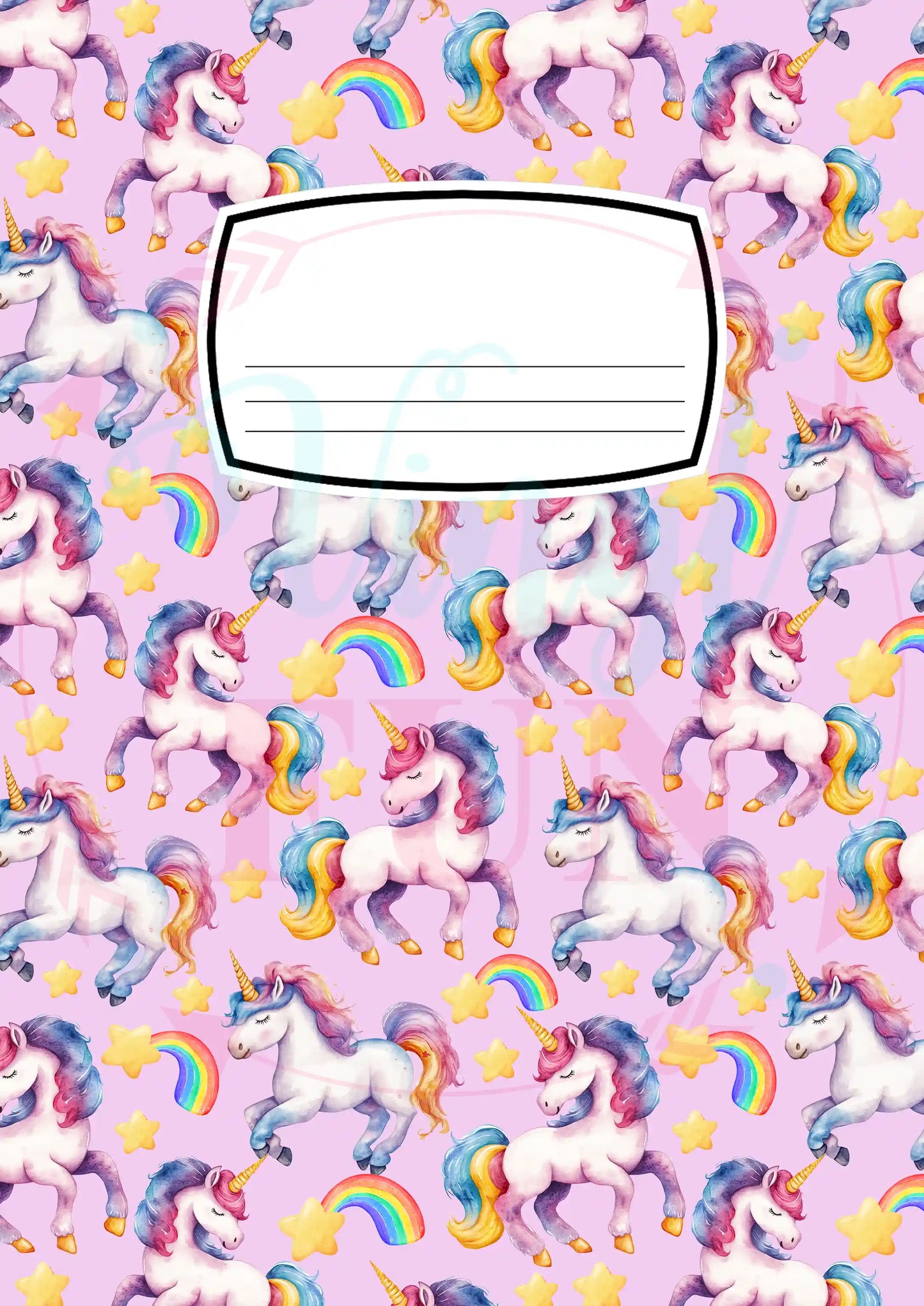 Composition Notebook Cover Transfer Sheet -Unicorns