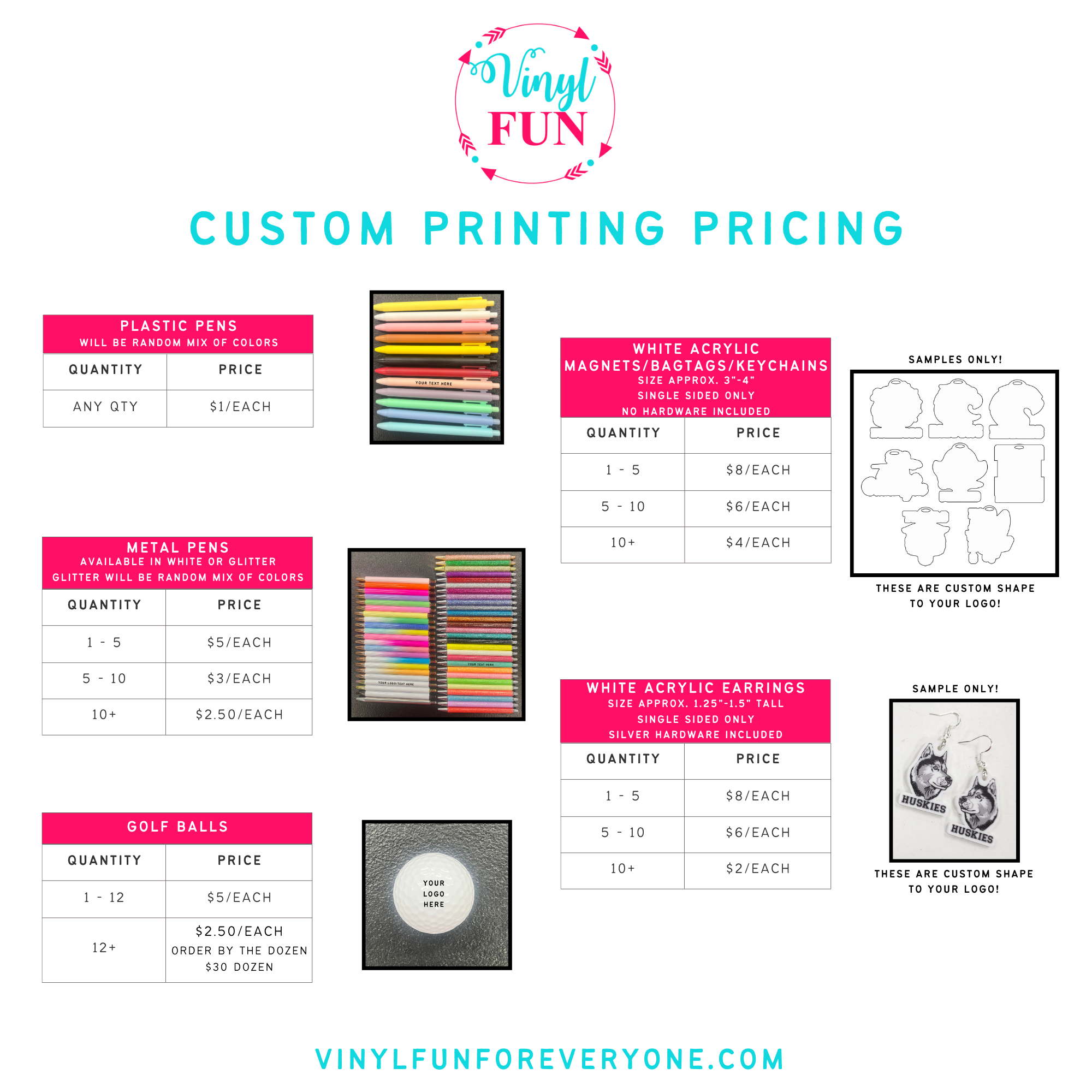 CUSTOM PRINTED KEYCHAINS & PENS PRICING – Vinyl Fun