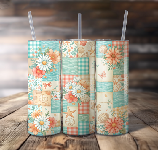 Daisy Beach Patchwork For Straight Tumbler - S820
