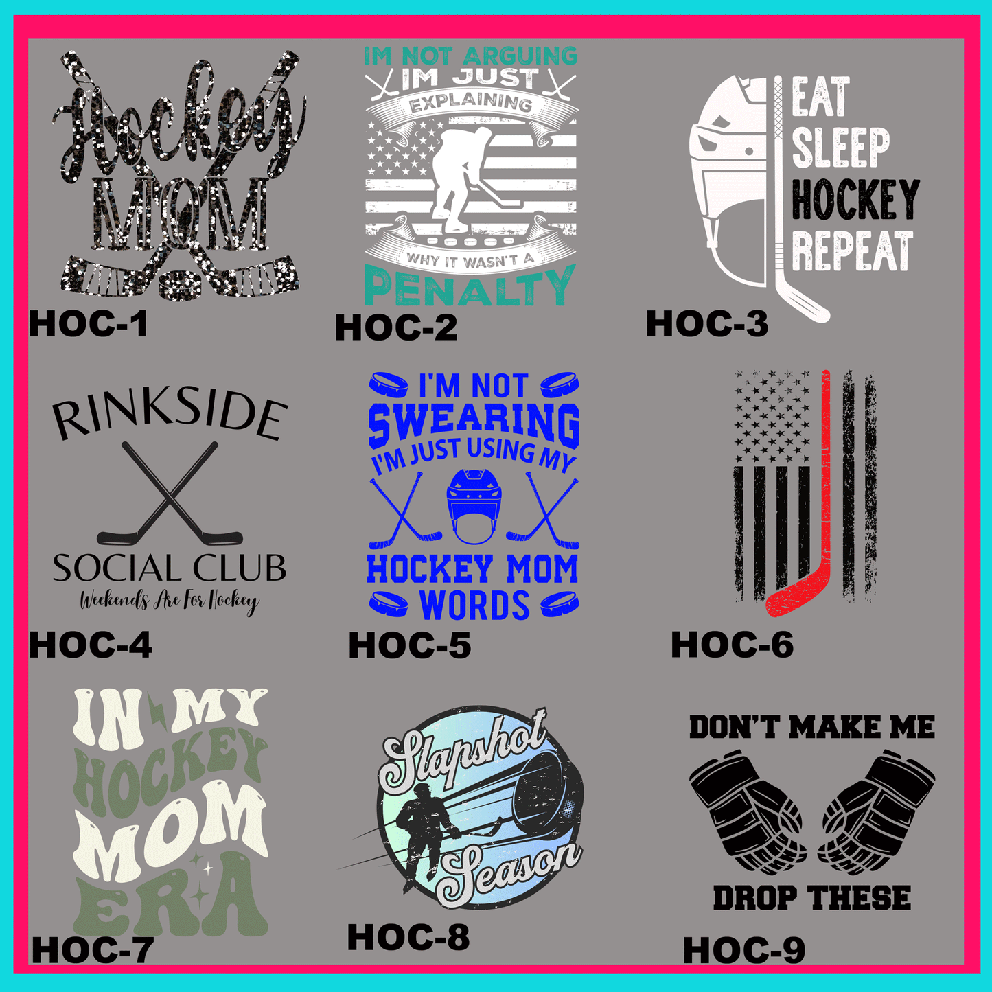 Hockey Fun Transfers -For Fabrics