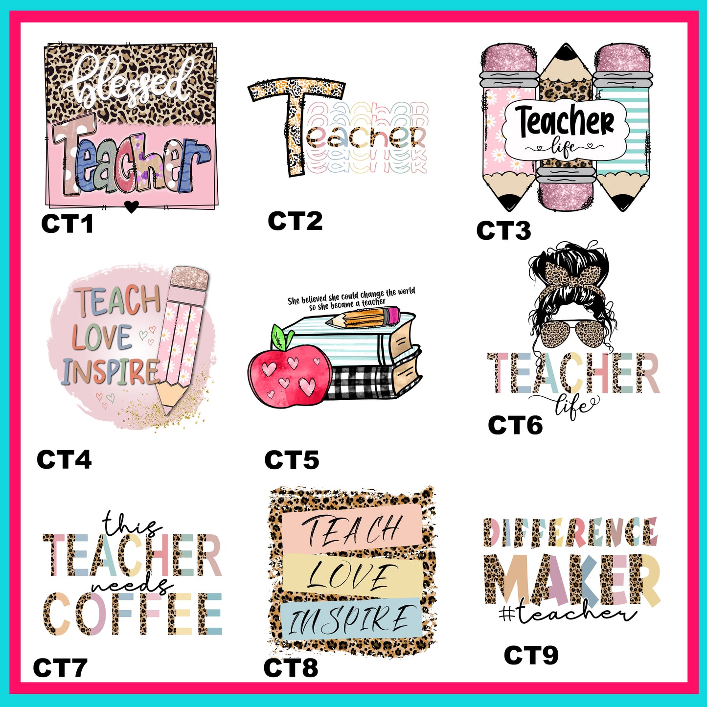 Cutey Teacher Transfer Bundle-For Fabrics