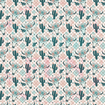 Floral Bull Skulls Pattern-F21