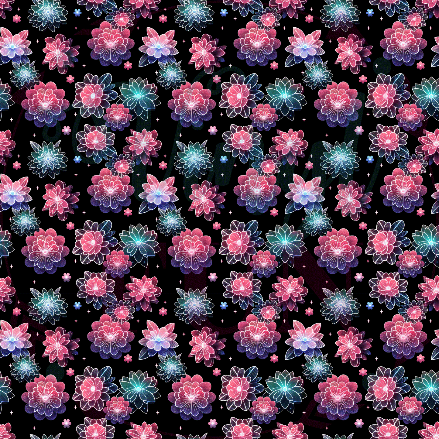 Fun Floral Black Background Pattern-A6