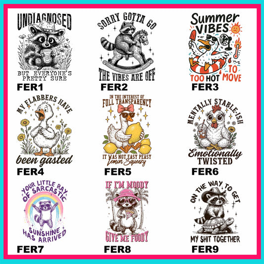 Funny Feral Transfers- For Fabrics