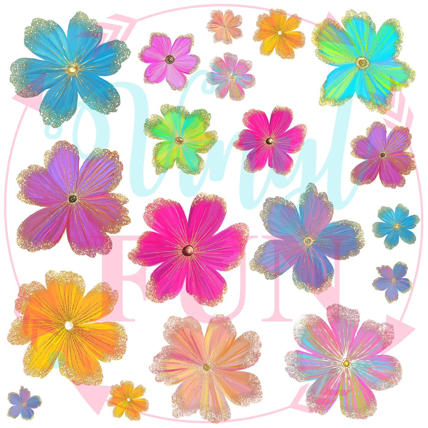 UVDTF Glitter Edged Flowers Elements