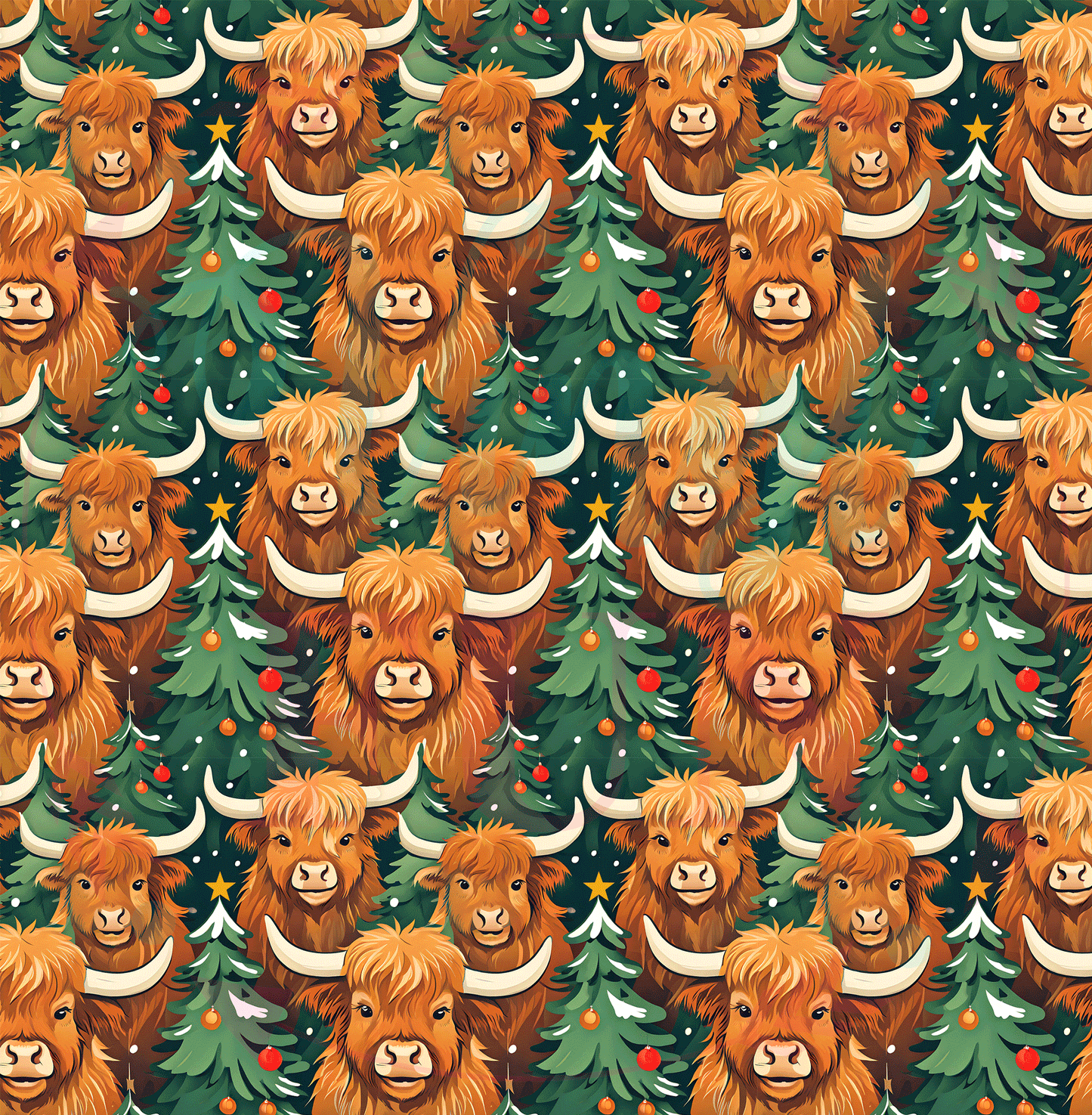 Highland Cow Christmas Pattern