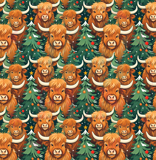 Highland Cow Christmas Pattern