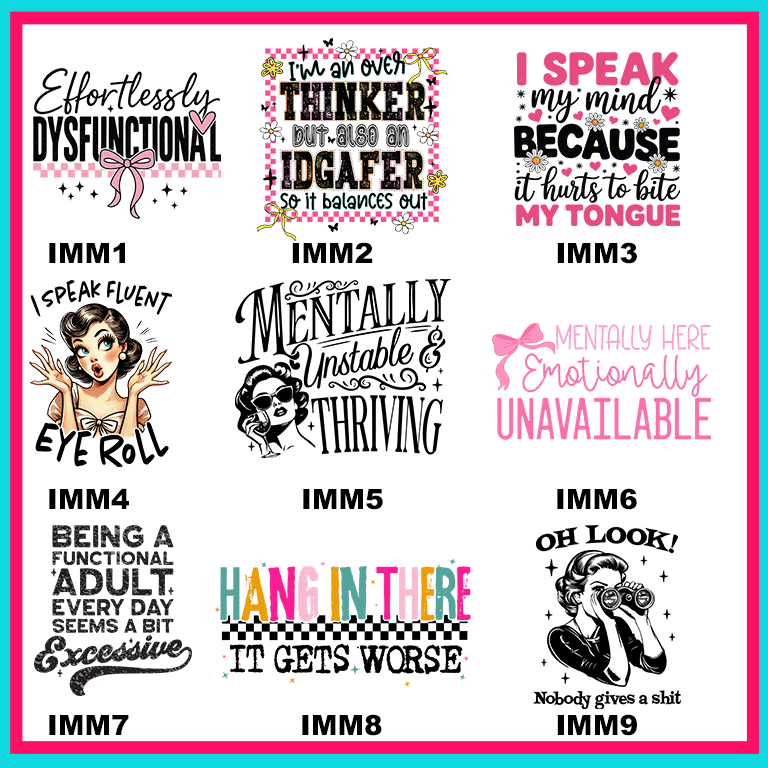 Immature Adult Transfers - For Fabrics