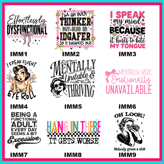 Immature Adult Transfers - For Fabrics