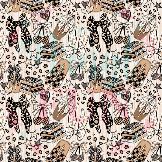 Leopard Books, Bows & Coffee Pattern-B18