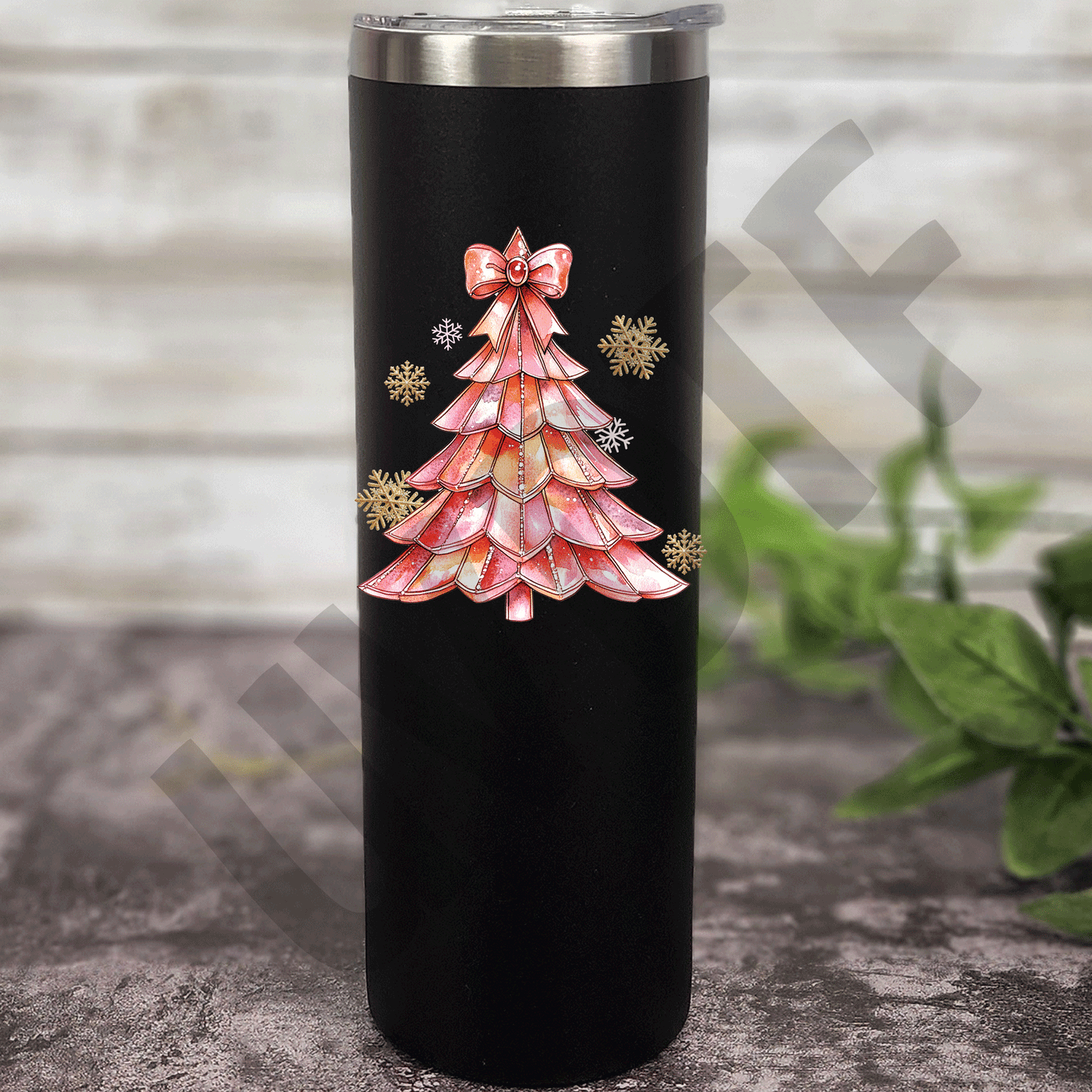 UVDTF Pink Tree With Snowflakes Decal-XM10