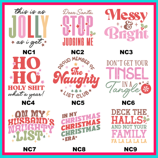 Naughty Christmas Transfers- For Fabric