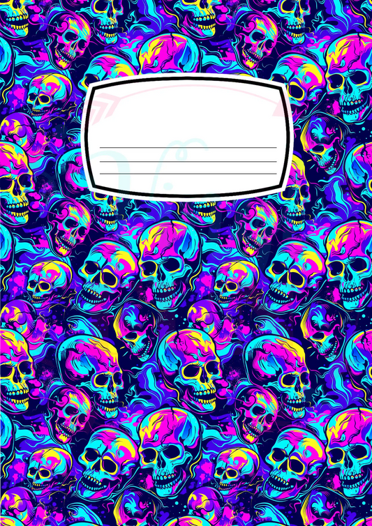 Composition Notebook Cover Transfer Sheet - Neon Skulls