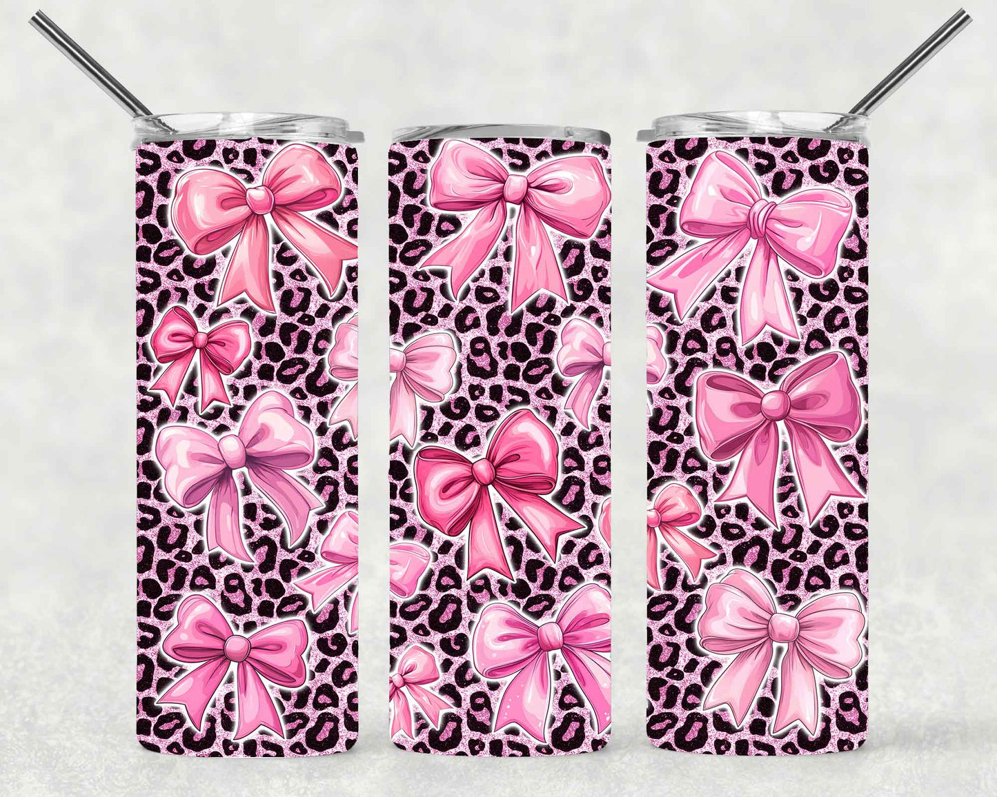 Pink Cheetah Bows Wrap For Straight Tumbler-S629