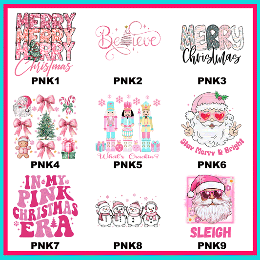 New Pink Christmas Transfers-For Fabrics