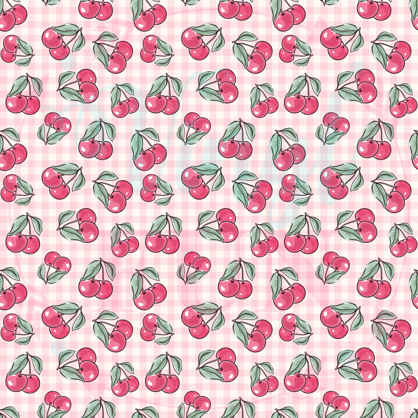 Pink Plaid With Cherries Pattern-B1