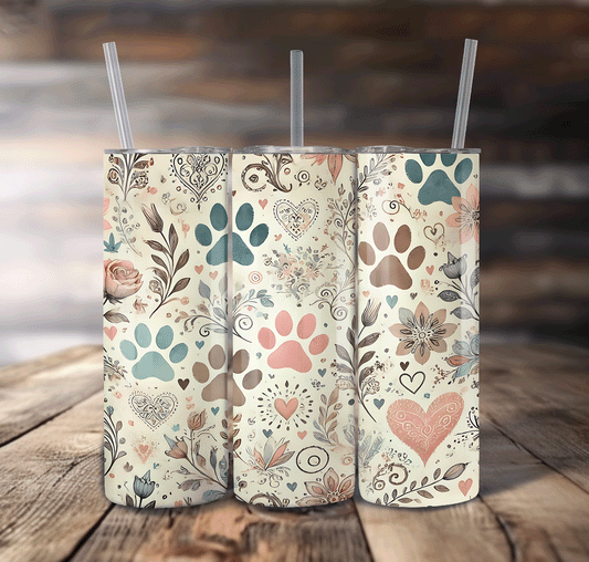 Floral Paw Print Wrap For Straight Tumbler-S637