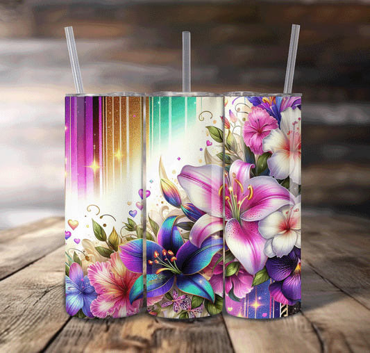 Neon Flowers Wrap For Straight Tumbler-S643