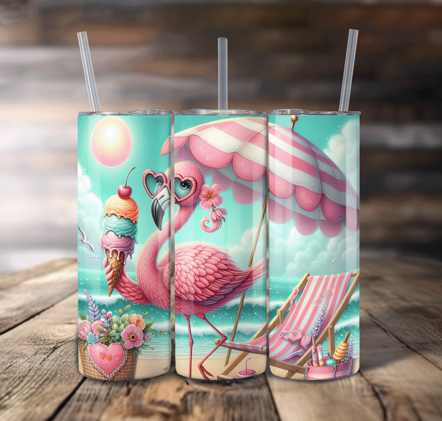 Ice Cream Flamingo Wrap For Straight Tumbler-S659