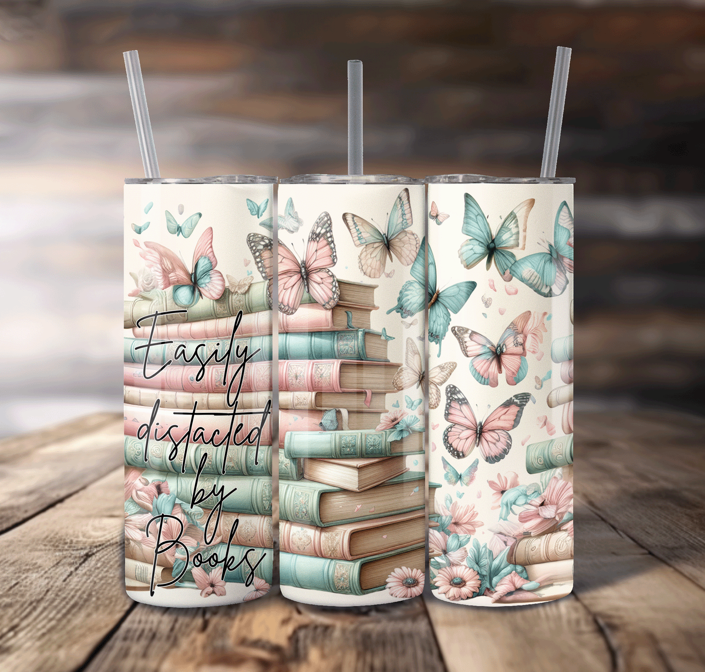 Butterfly & Books Wrap For Straight Tumbler-S671