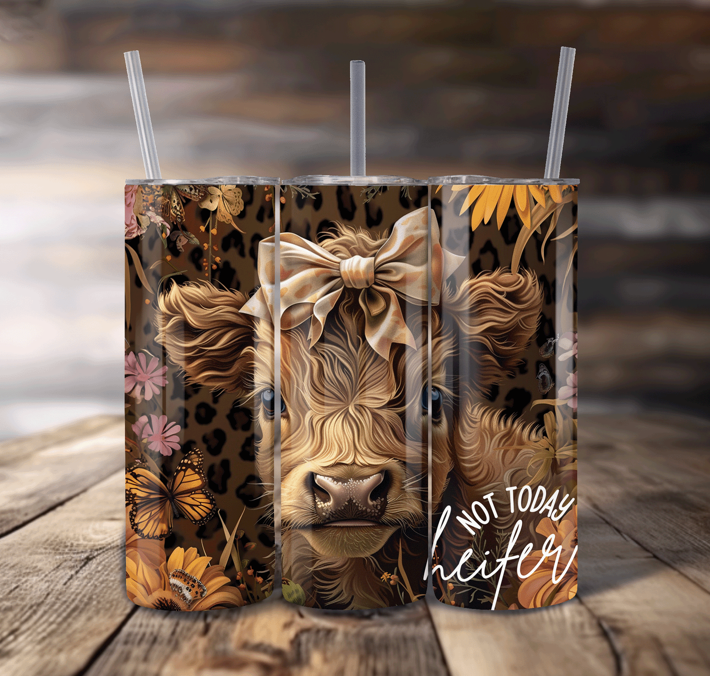 Cow & Bow Wrap For Straight Tumbler-S674